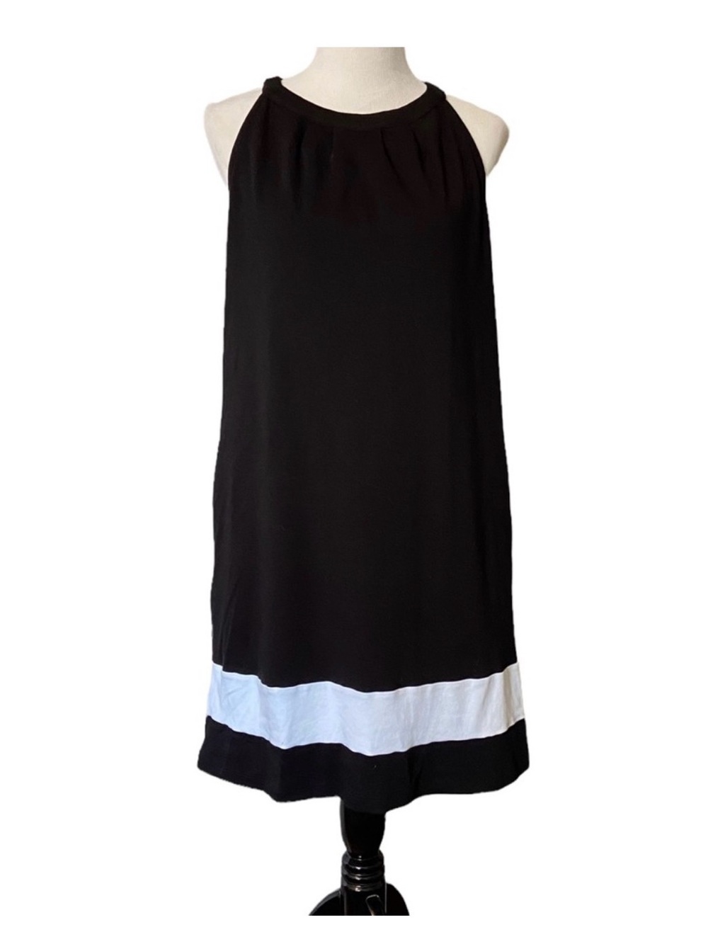 New York & Company Black Shift Dress with White Band Hem